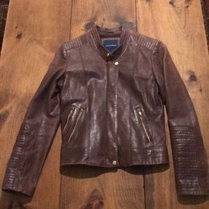 Cole Haan Lambskin Leather Bomber Jacket